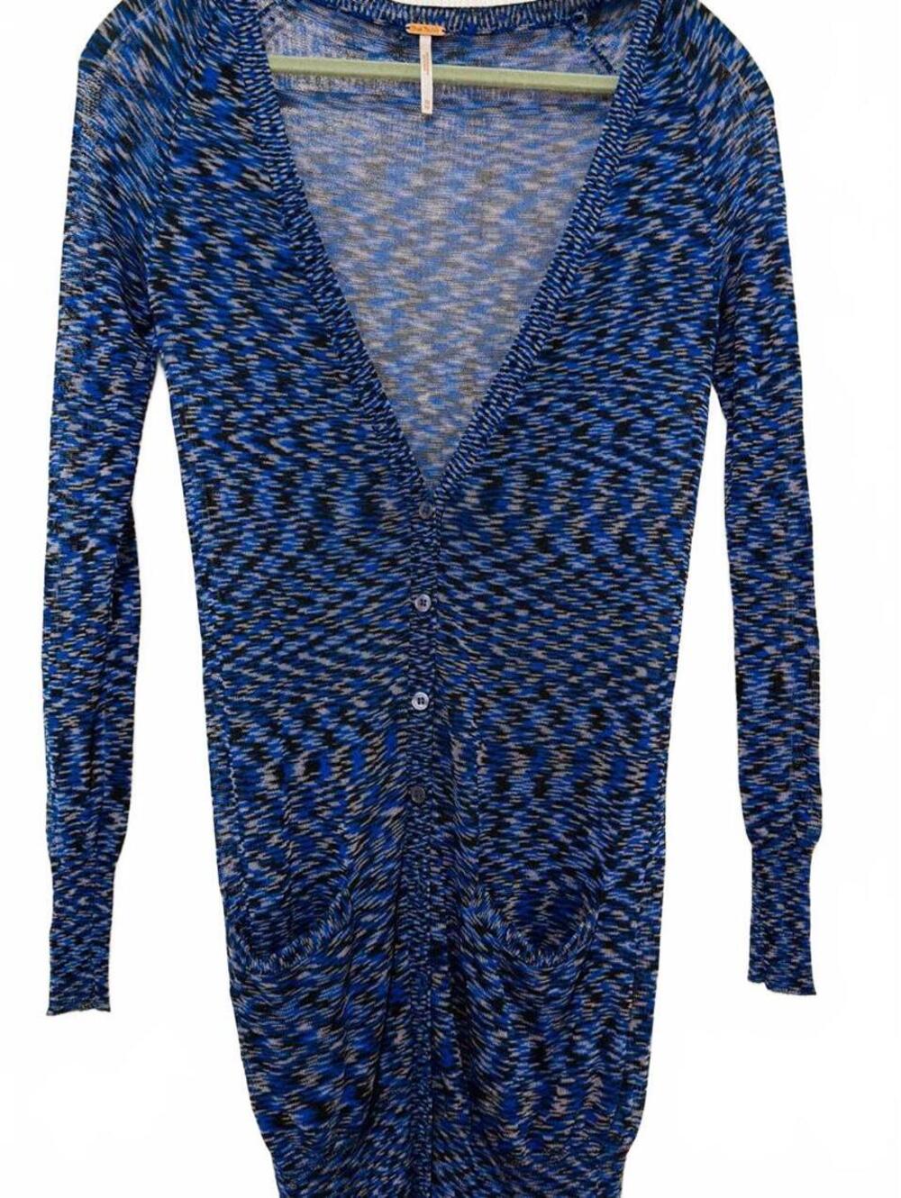 Free People Women’s XS Blue Space Dye Knit Button Front Cardigan Sweater